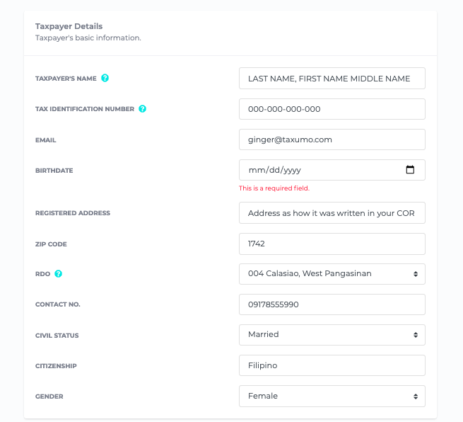 taxumo taxpayer details