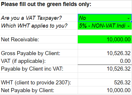 Screenshot of the Net Receivable Calculator